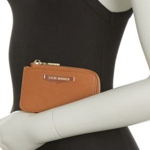 Steve Madden Zip Around Card Case Wallet in Cognac Brown NEW